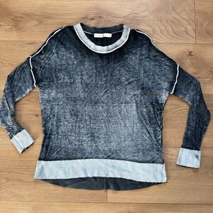 Mer Sea Small Lightweight Cashmere Bamboo Knit Sweater Gray Black Ribbed Hem